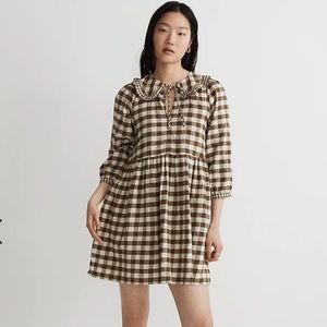 NWT MADEWELL Gingham Collared Puff-Sleeve Mini Dress XXS